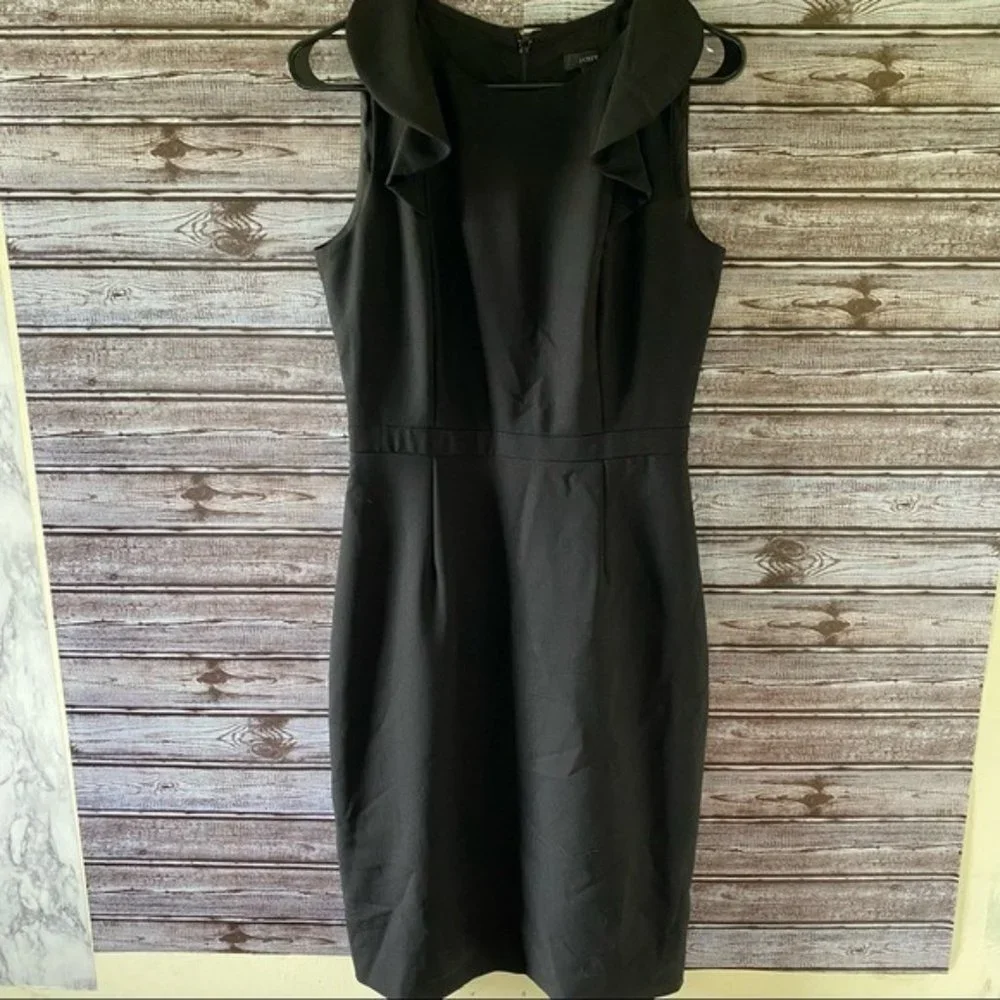 J Crew Women's Sleeveless Sheath Dress Size 4 Tall‎ Black 100% Wool Back Zipper
